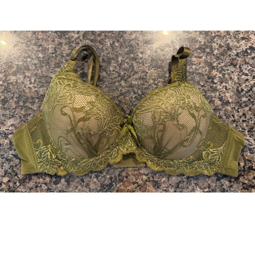 Mamia 2 Pack Lace Push Up Bras 34B Olive Green Beige Floral Underwire BR4231L